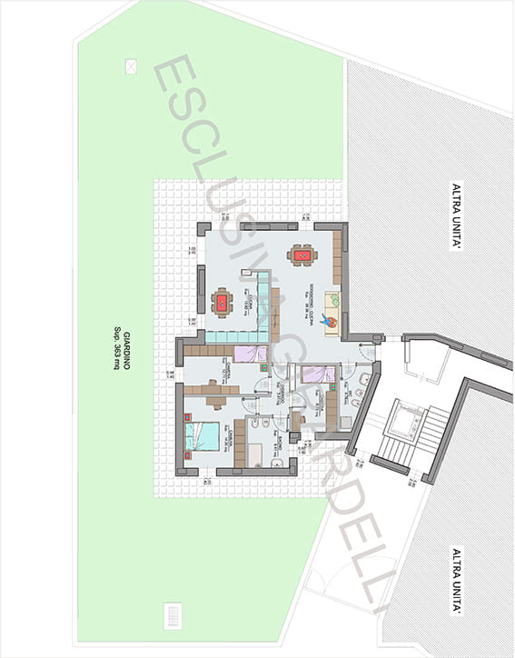 Planimetria appartamento A0a – Easy Life Rovereto, Casa A, con giardino (scala 1:100)