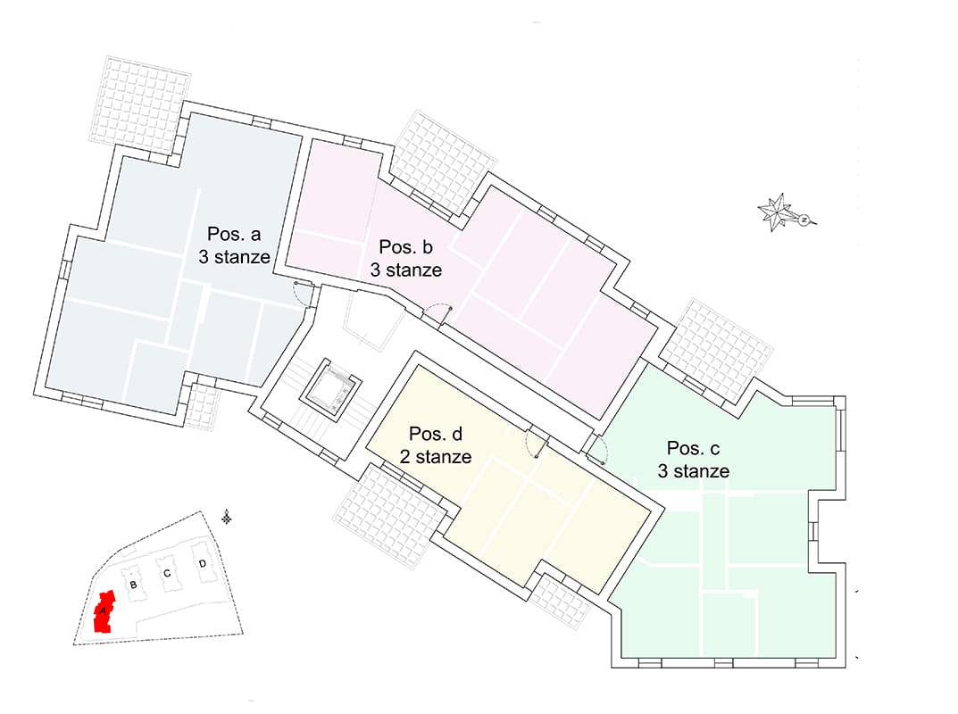 Planimetria generale Easy Life Rovereto, Casa A: posizioni a, b, c da 3 stanze e d da 2 stanze