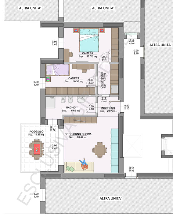 Planimetria appartamento B1b con poggiolo – Easy Life Rovereto, Casa B