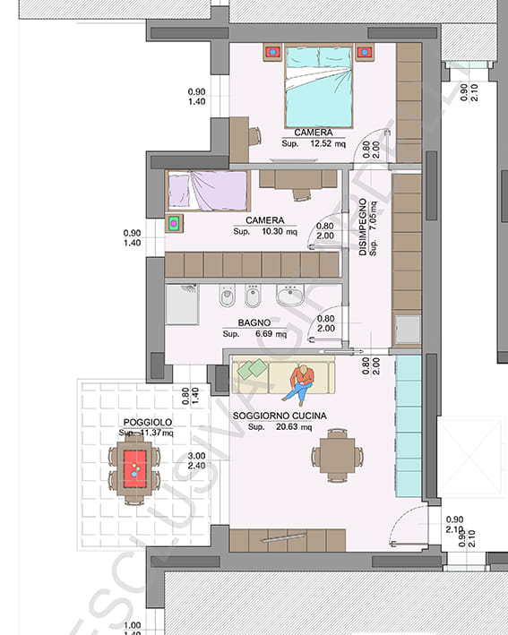 Planimetria appartamento B3-2b con poggiolo – Easy Life Rovereto, Casa B