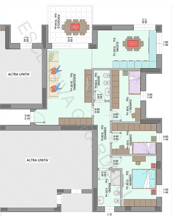 Planimetria appartamento B3-2c con poggiolo – Easy Life Rovereto, Casa B