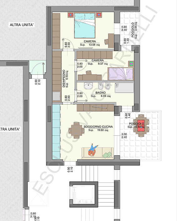 Planimetria appartamento B5-2d con poggioli – Easy Life Rovereto, Casa B