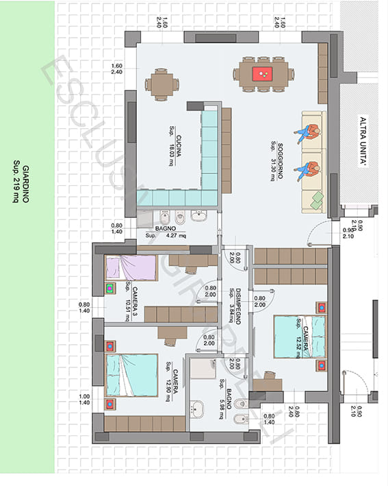Planimetria appartamento B0a con giardino – Easy Life Rovereto, Casa B (scala 1:50)