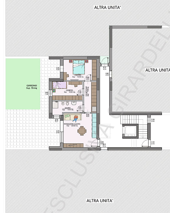 Planimetria appartamento B0b con giardino – Easy Life Rovereto, Casa B (scala 1:100)
