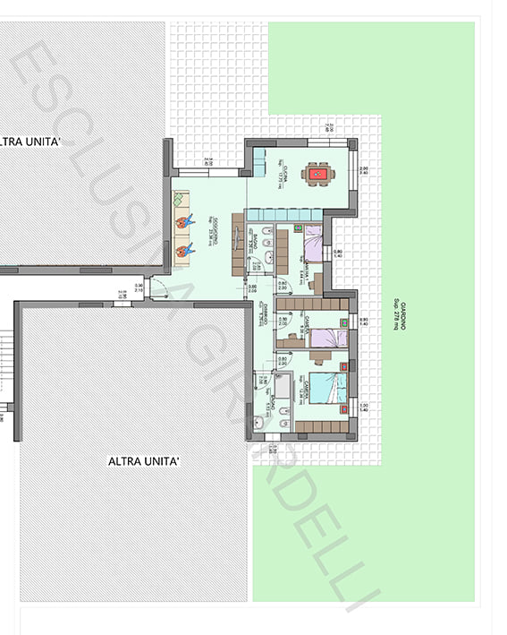 Planimetria appartamento B0c con giardino – Easy Life Rovereto, Casa B (scala 1:100)